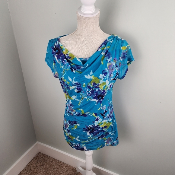 Elle Tops - Elle Women’s Floral Capped Sleeve Blouse Top Size Large